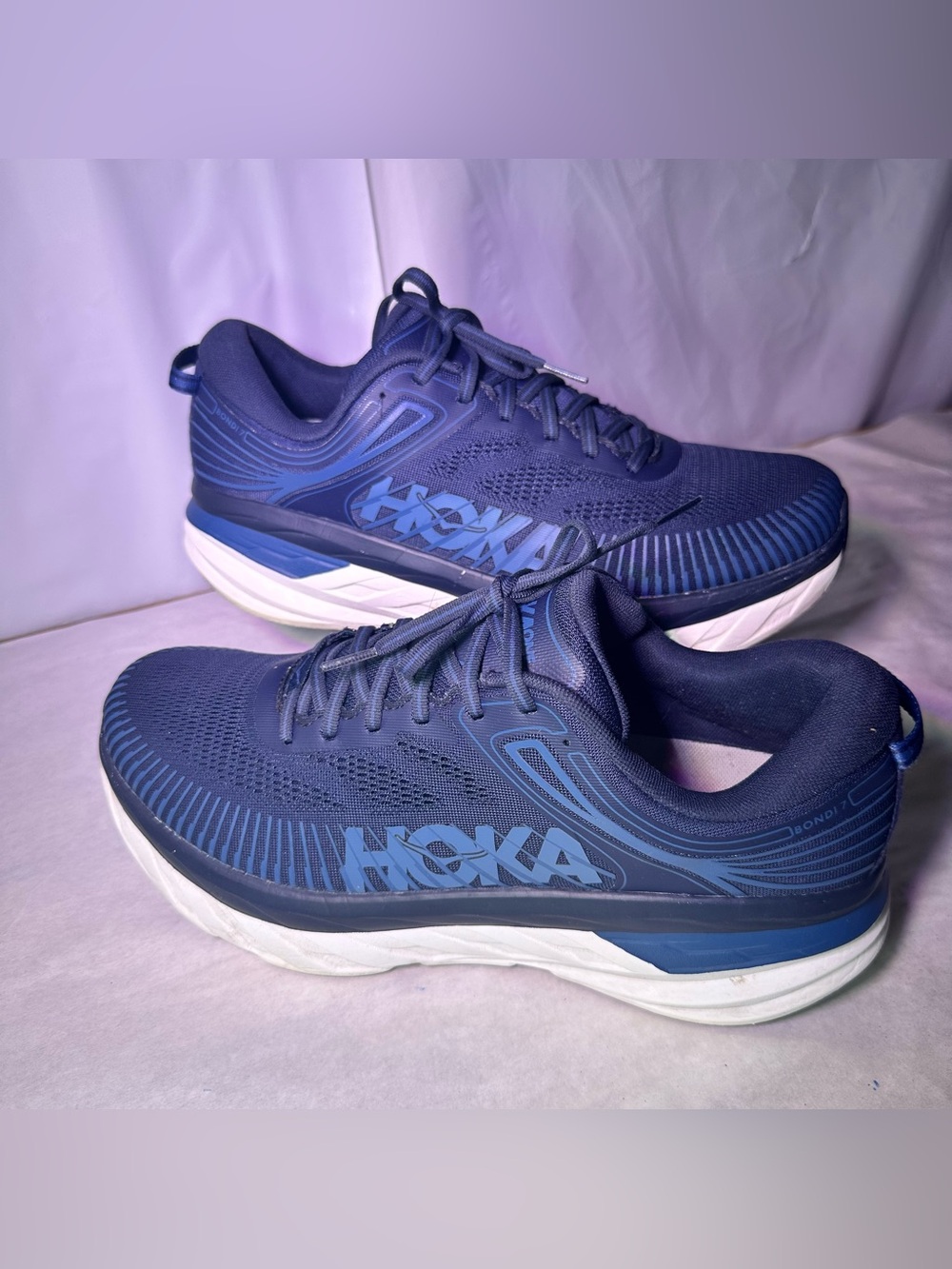 Hoka One One Black and Blue Bondi 7 Wide Running Shoe